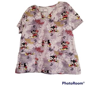 Disney Mickey and Minnie Scrub Top Size L Gray